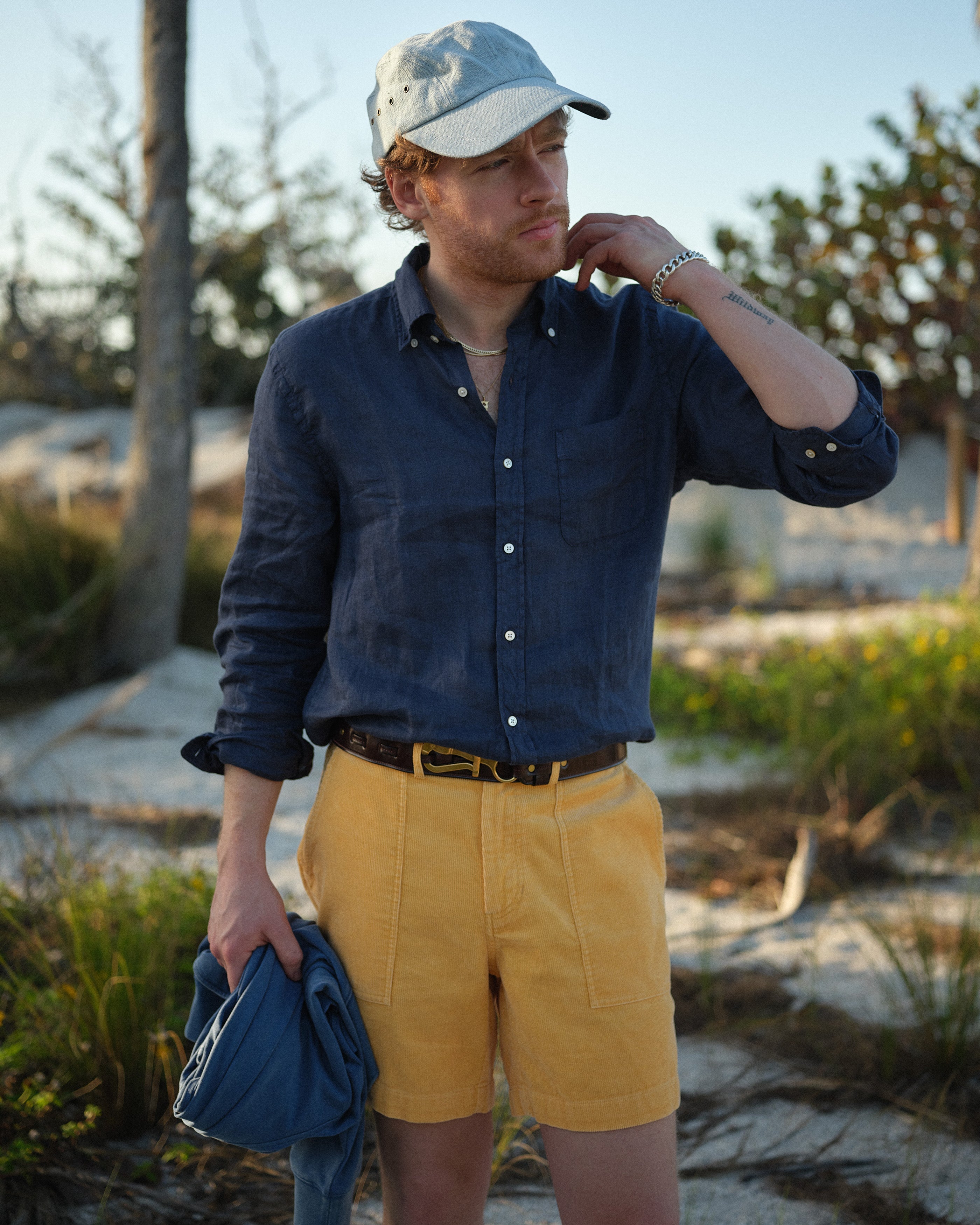 Garment Dyed Linen Shirt in Navy