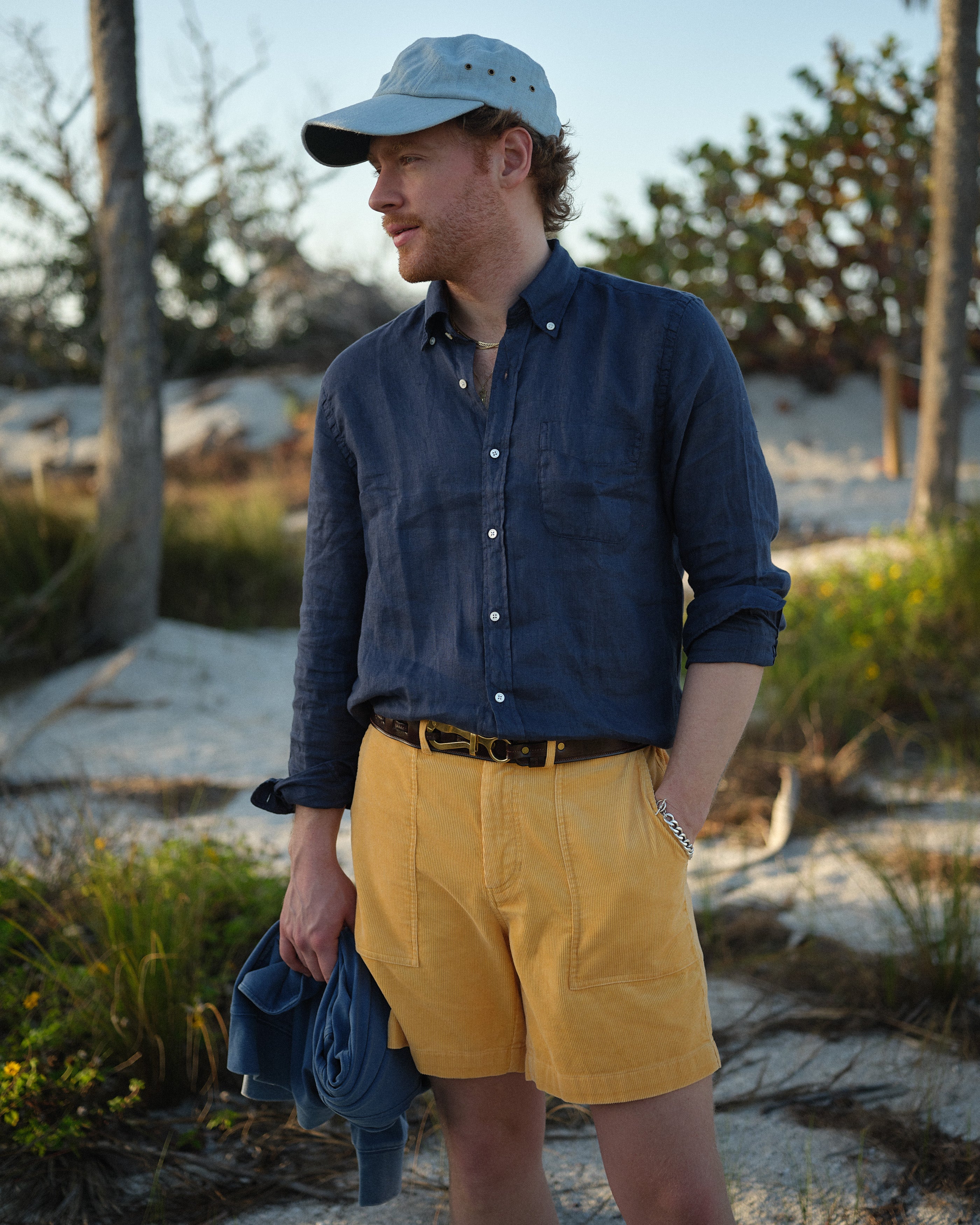 Garment Dyed Linen Shirt in Navy