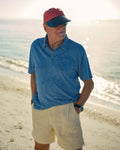 Indigoblauw poloshirt in blauw-witte slubstreep