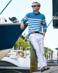 Breton Stripe Fisherman's Sweater in Cerulean/Egret