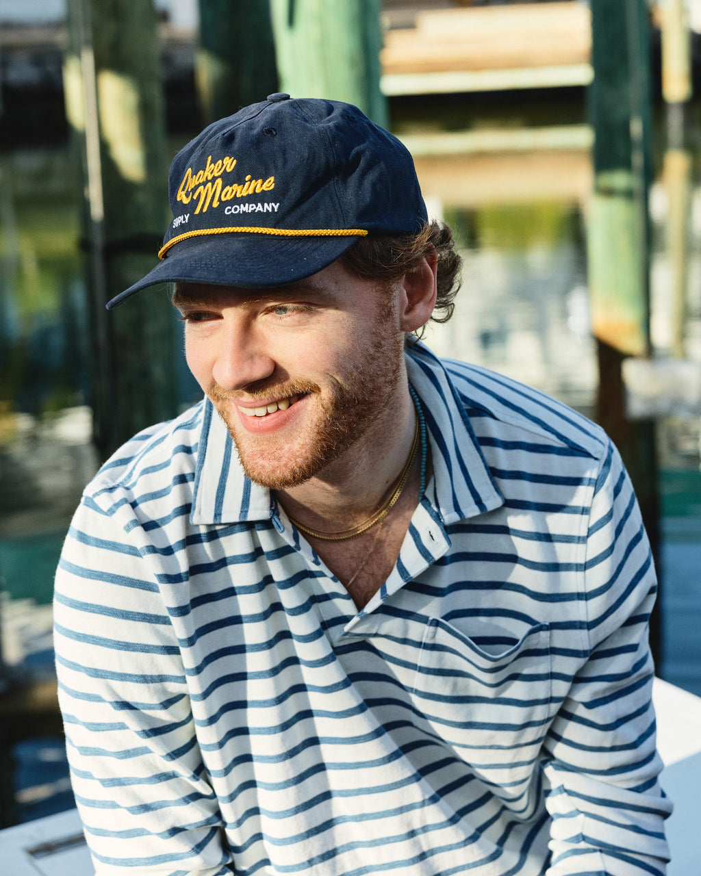 Long Sleeve Indigo Polo in Classic White