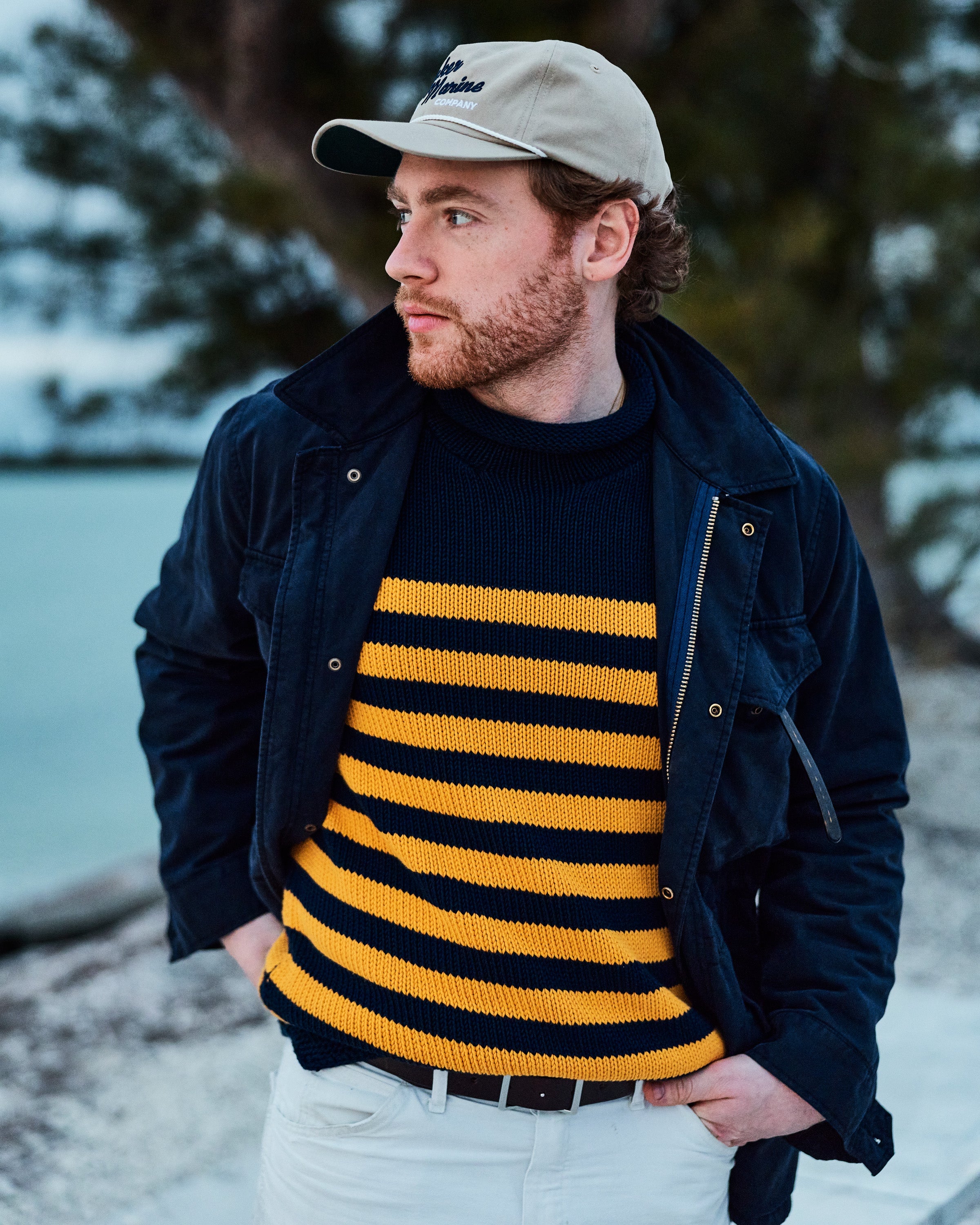 Breton Stripe Fisherman's Sweater in Navy/Gold