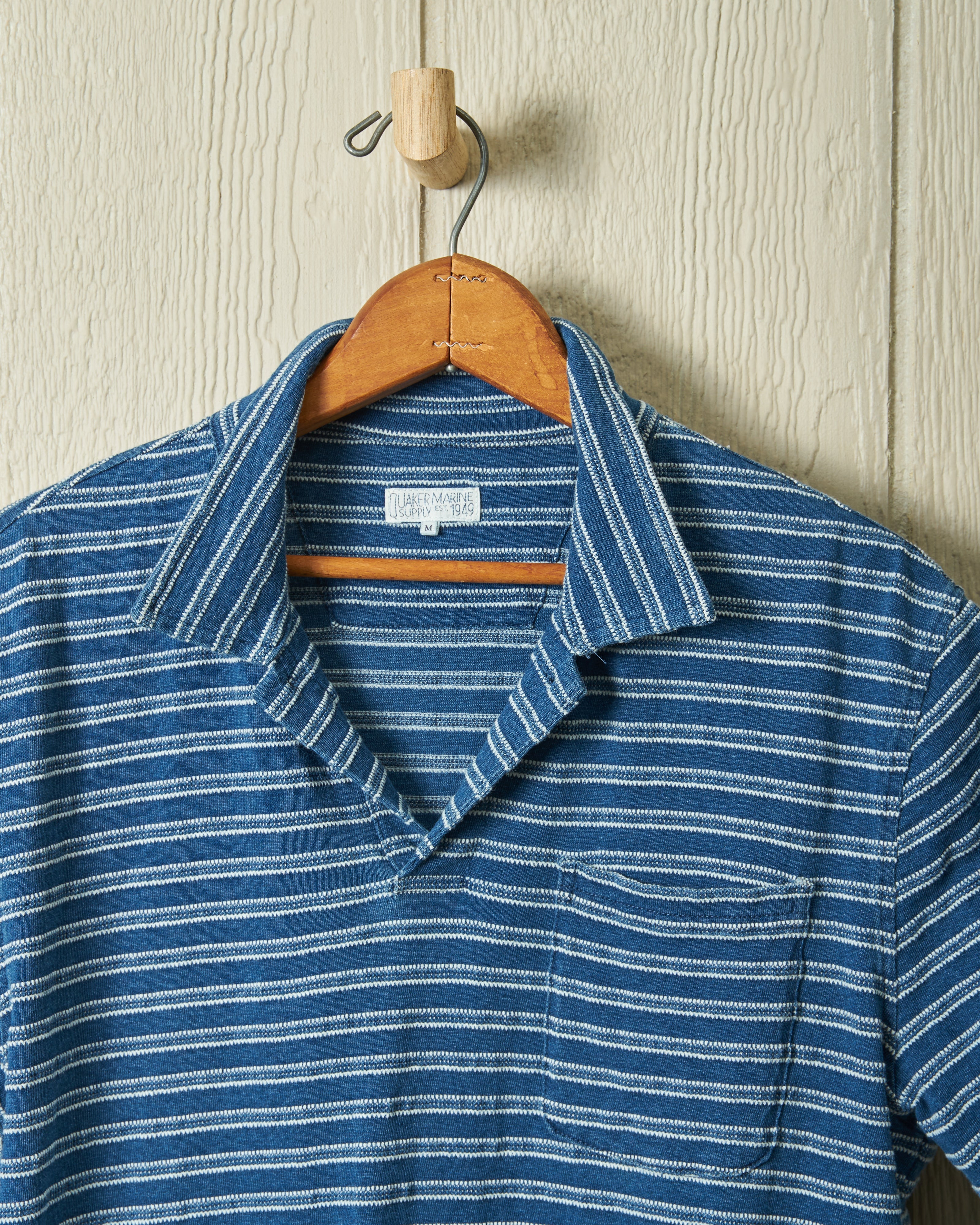 Indigo Polo in Mid Wash Jacquard Stripe