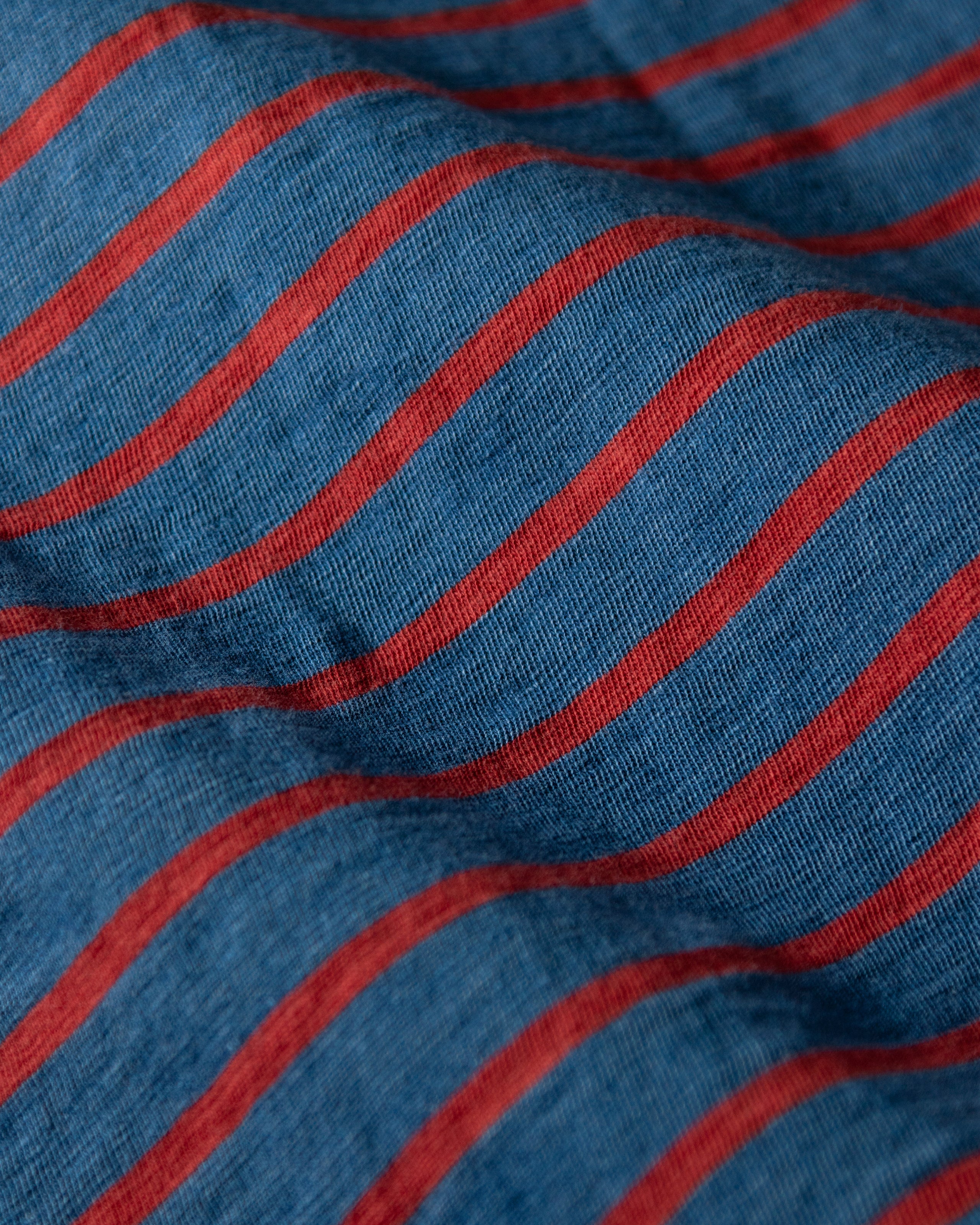 Long Sleeve Indigo Polo in Red/Navy Stripe