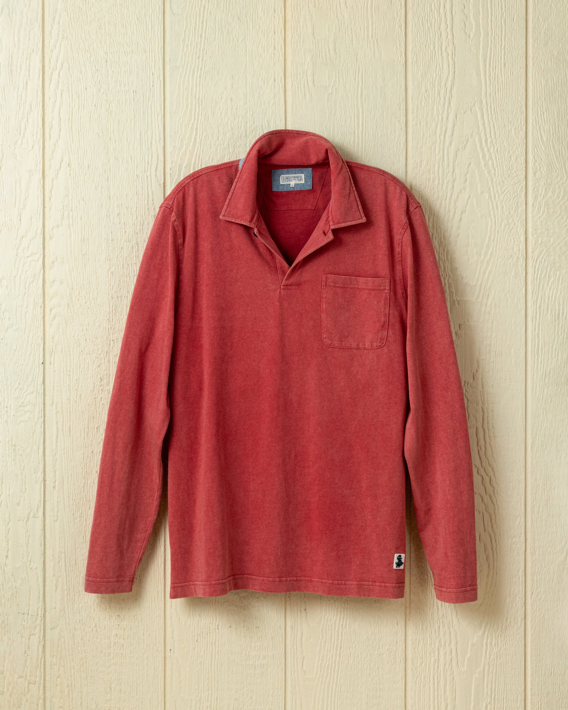 Long Sleeve Salt Washed Polo in Crimson