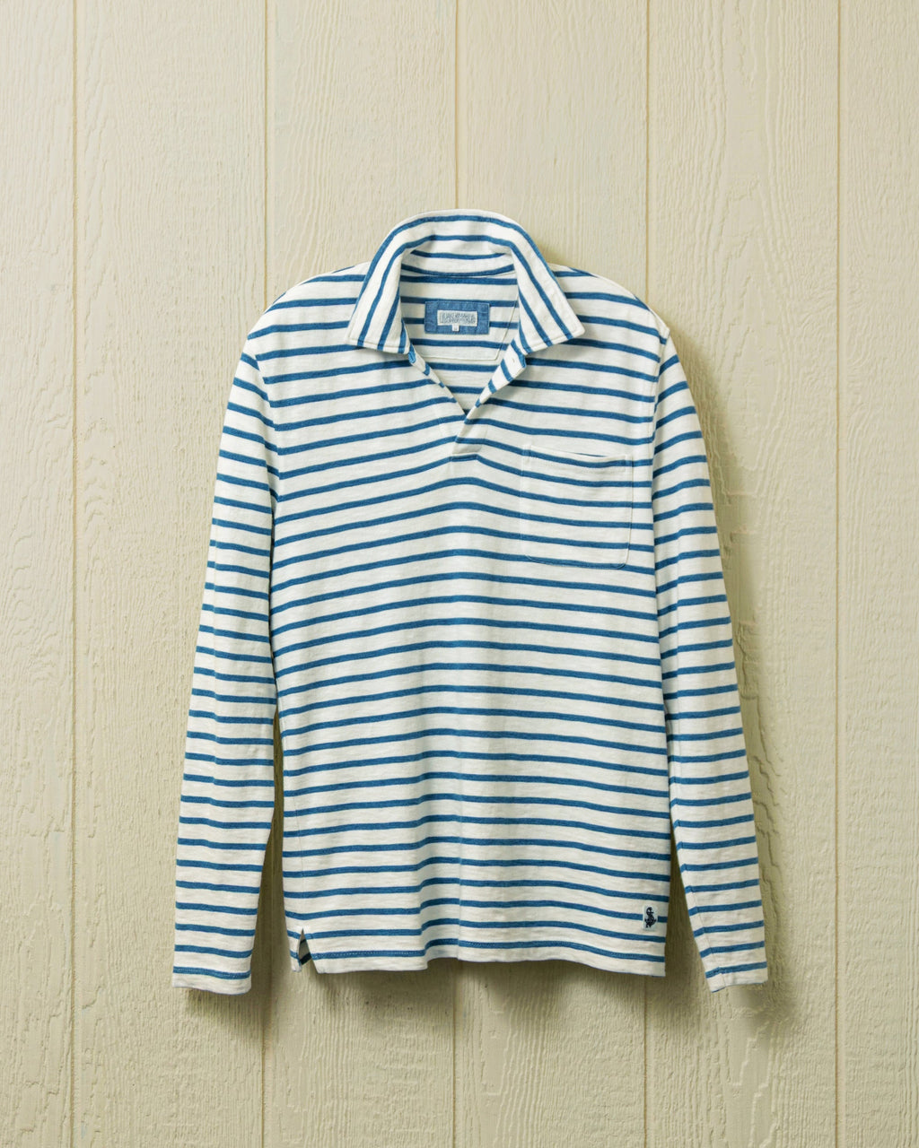 Long Sleeve Indigo Polo in Classic White