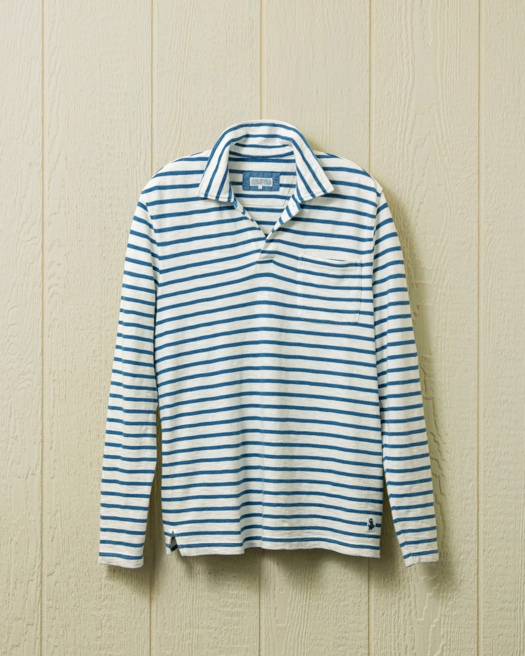 Long Sleeve Indigo Polo in Classic White
