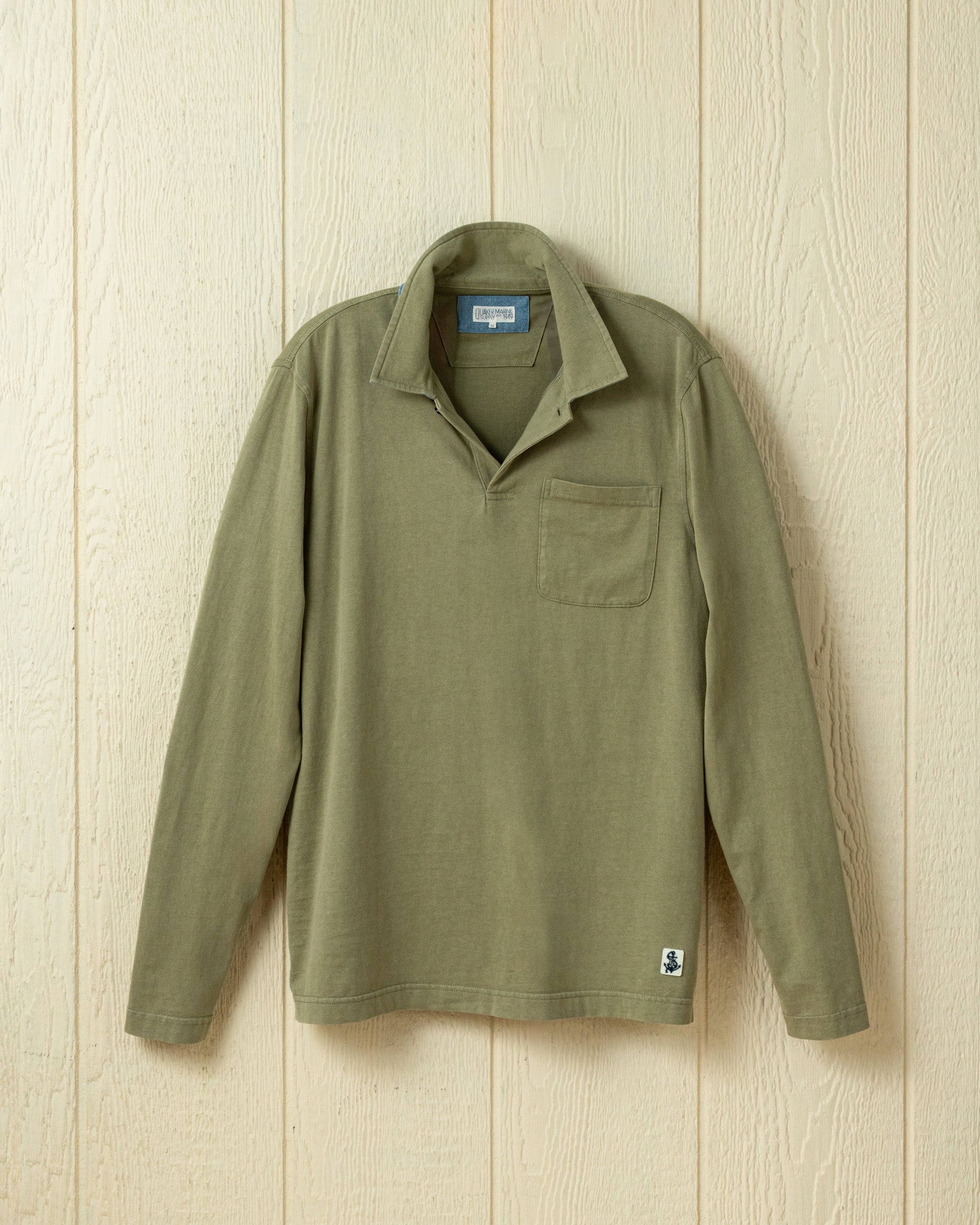 Long Sleeve Salt Washed Polo in Sage