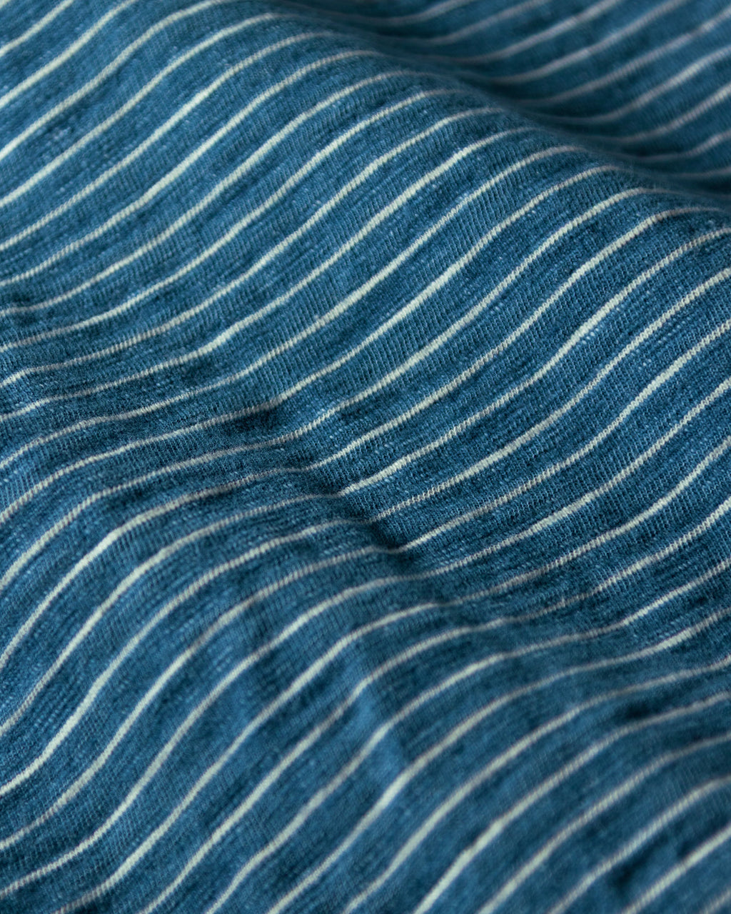 Long Sleeve Indigo Polo in Blue/White Slub Stripe