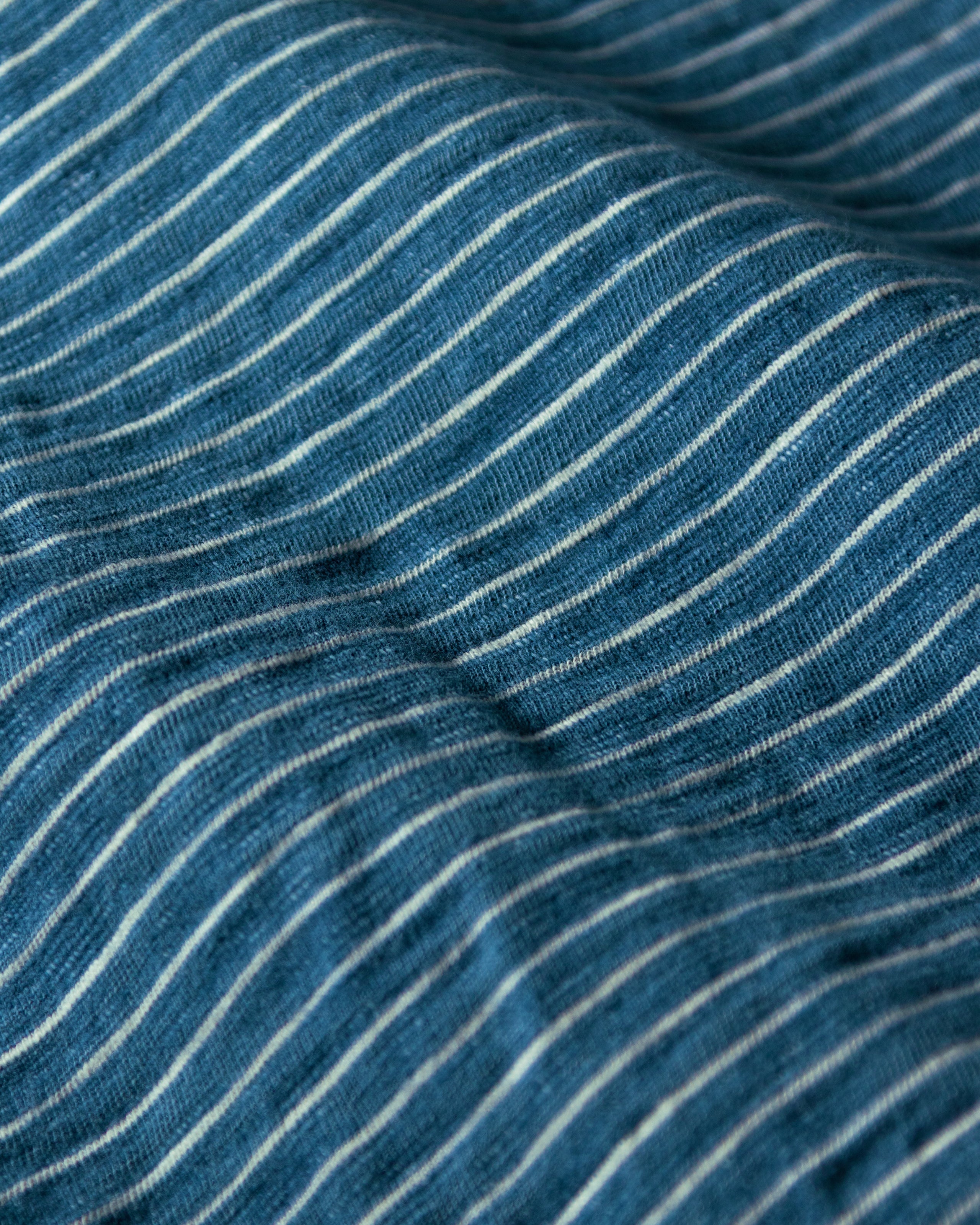 Long Sleeve Indigo Polo in Blue/White Slub Stripe