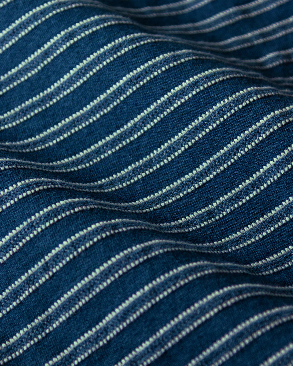 Long Sleeve Indigo Polo in Mid Wash Jacquard Stripe