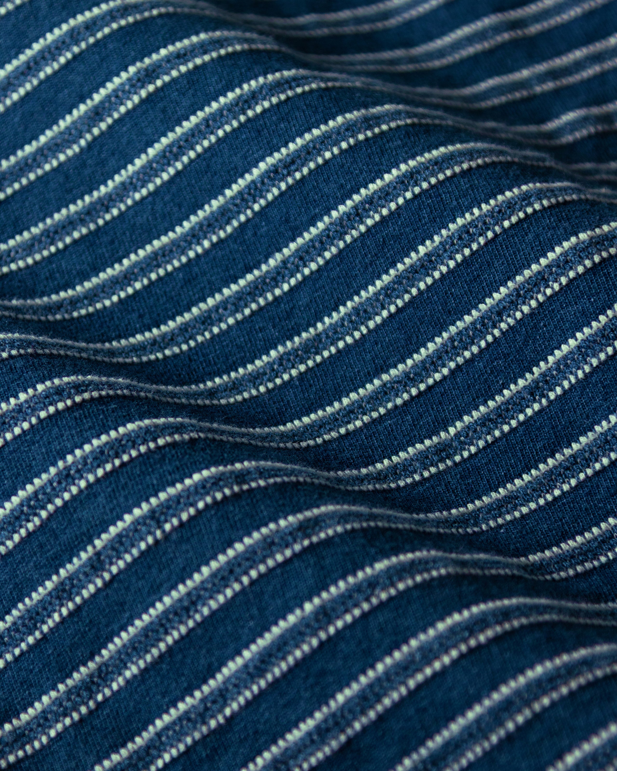 Long Sleeve Indigo Polo in Mid Wash Jacquard Stripe