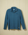 Long Sleeve Indigo Polo in Mid Wash Jacquard Stripe