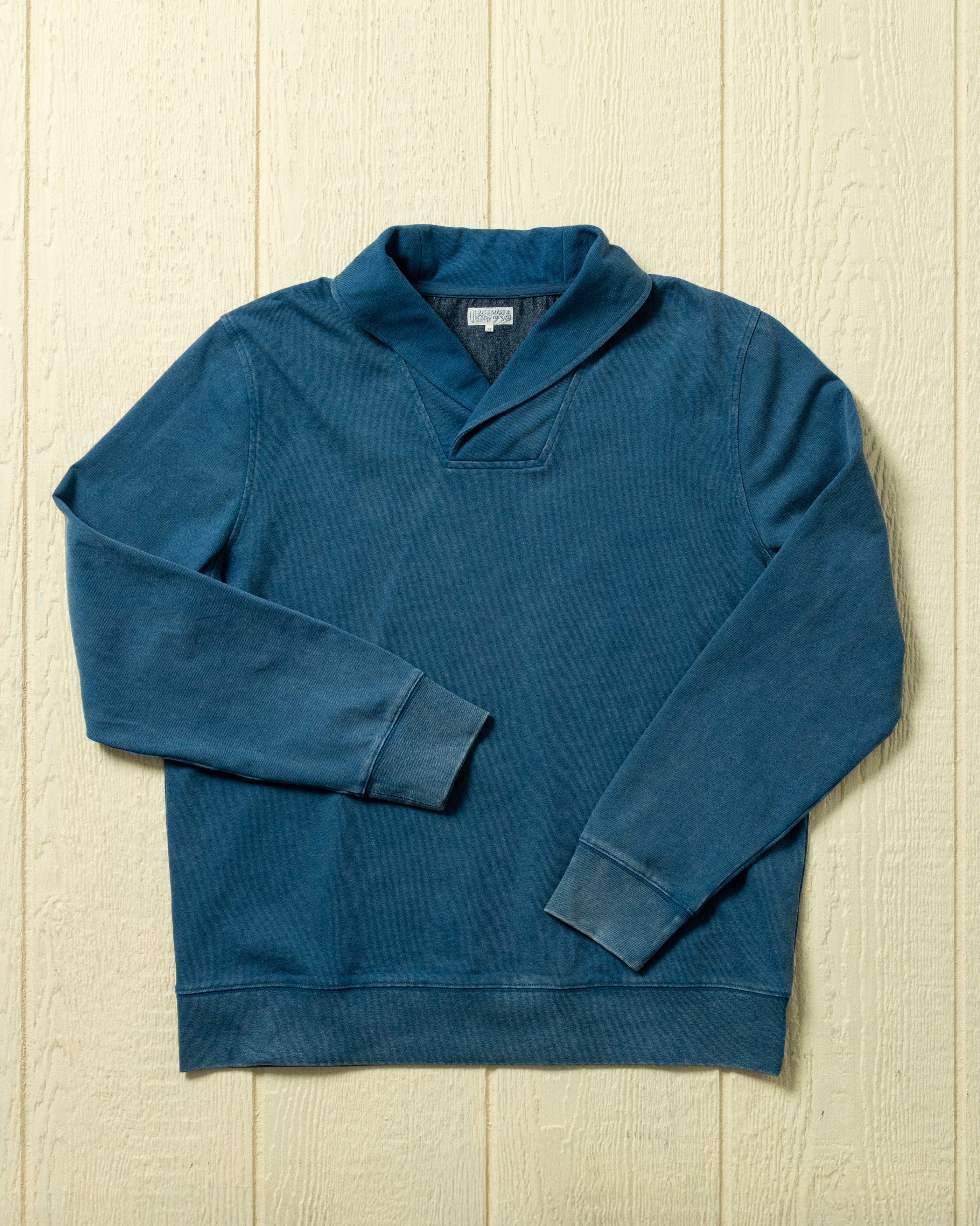 Salt Washed Shawl Collar Pullover in Atlantic Blue