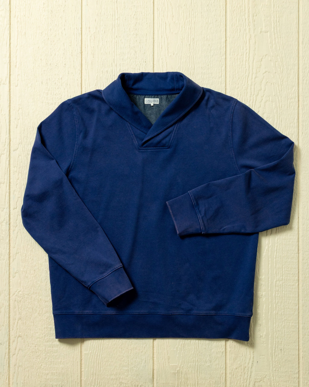 Salt Washed Shawl Collar Pullover in Navy