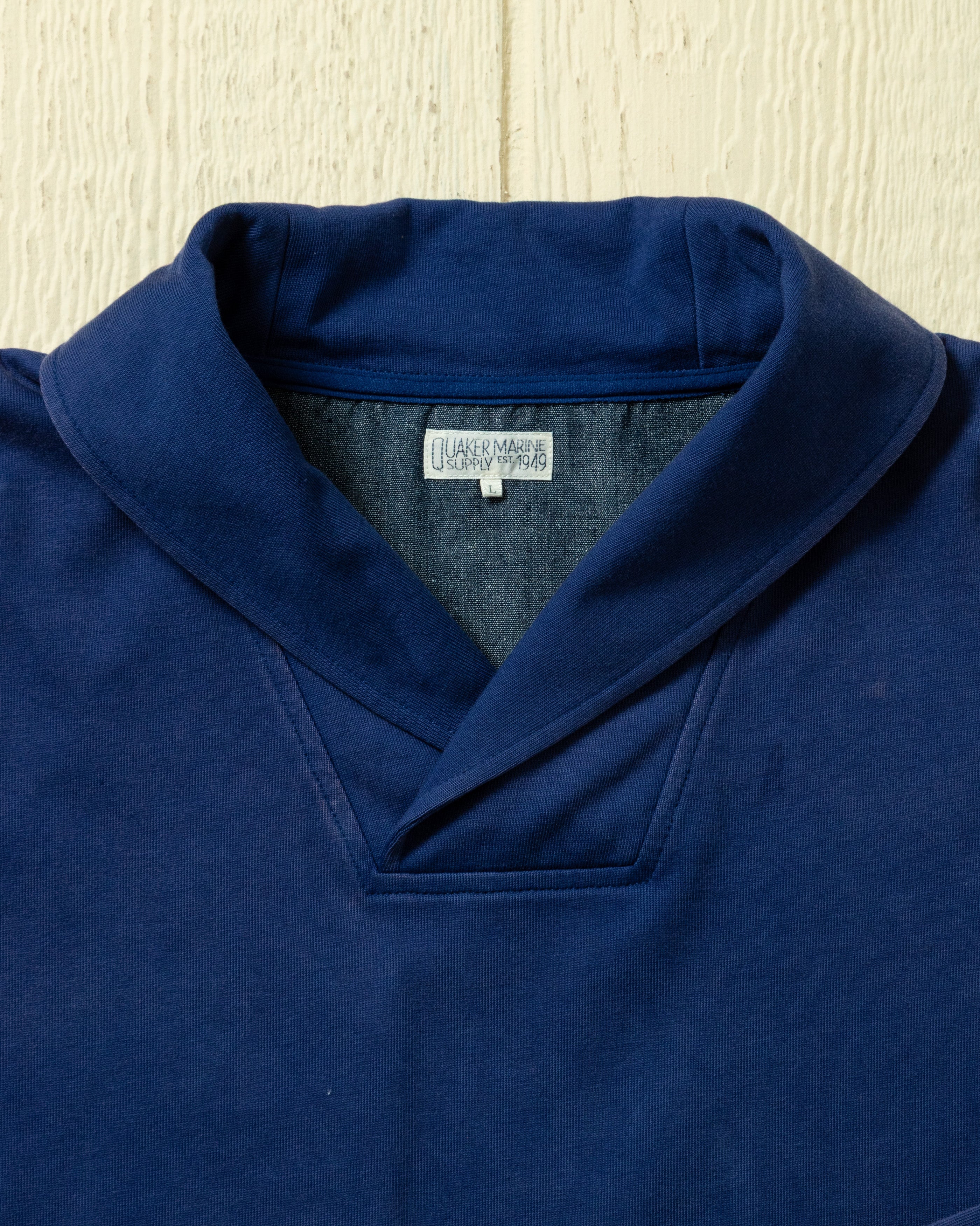 Salt Washed Shawl Collar Pullover in Navy