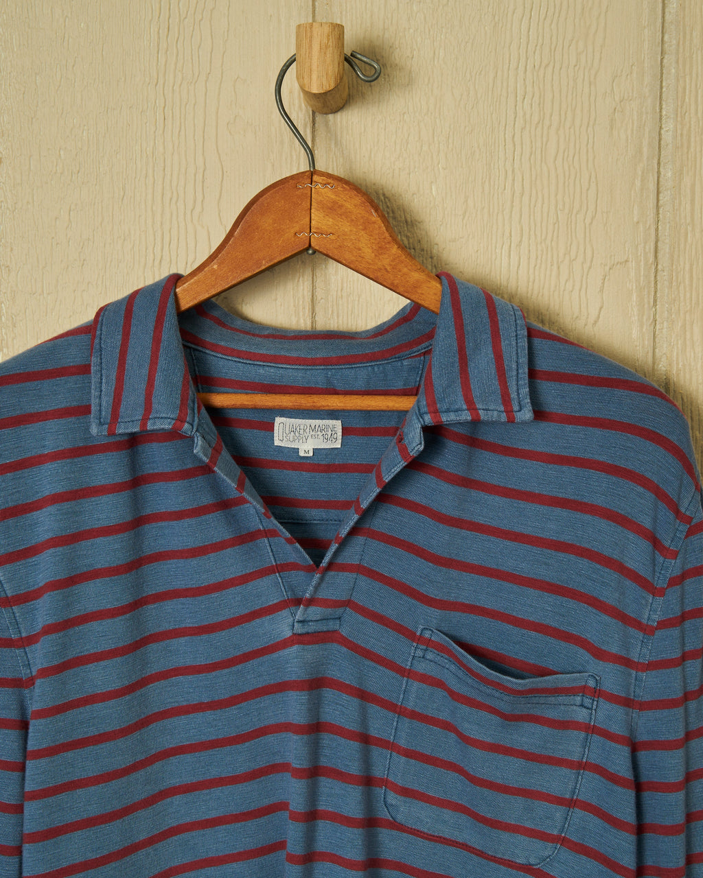 Long Sleeve Indigo Polo in Red/Navy Stripe