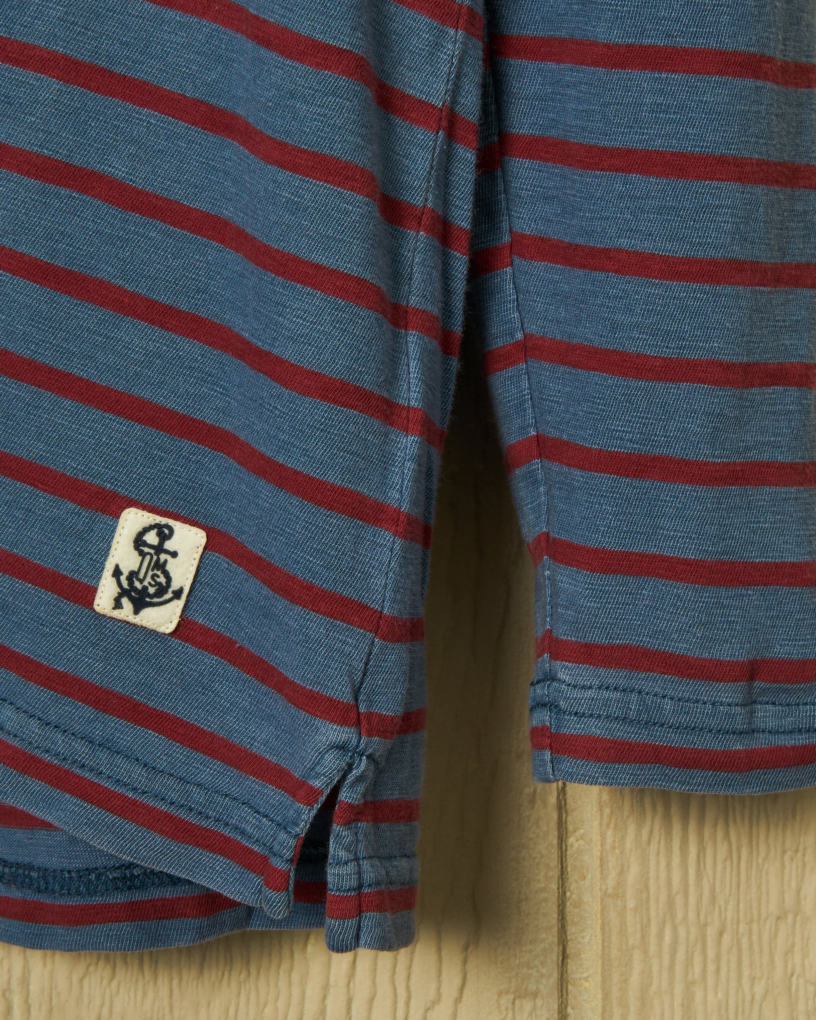 Long Sleeve Indigo Polo in Red/Navy Stripe