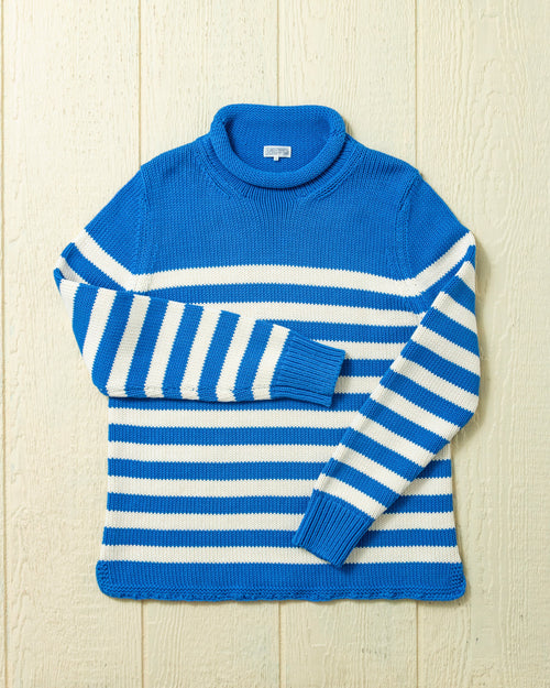 Breton Stripe Fisherman's Sweater in Cerulean/Egret