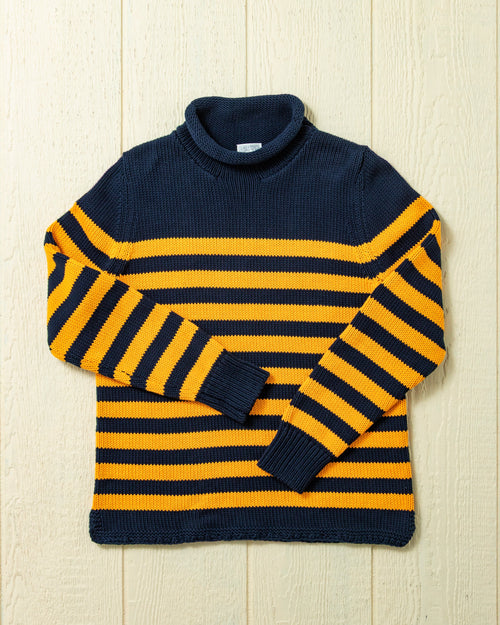 Breton Stripe Fisherman's Sweater in Navy/Gold