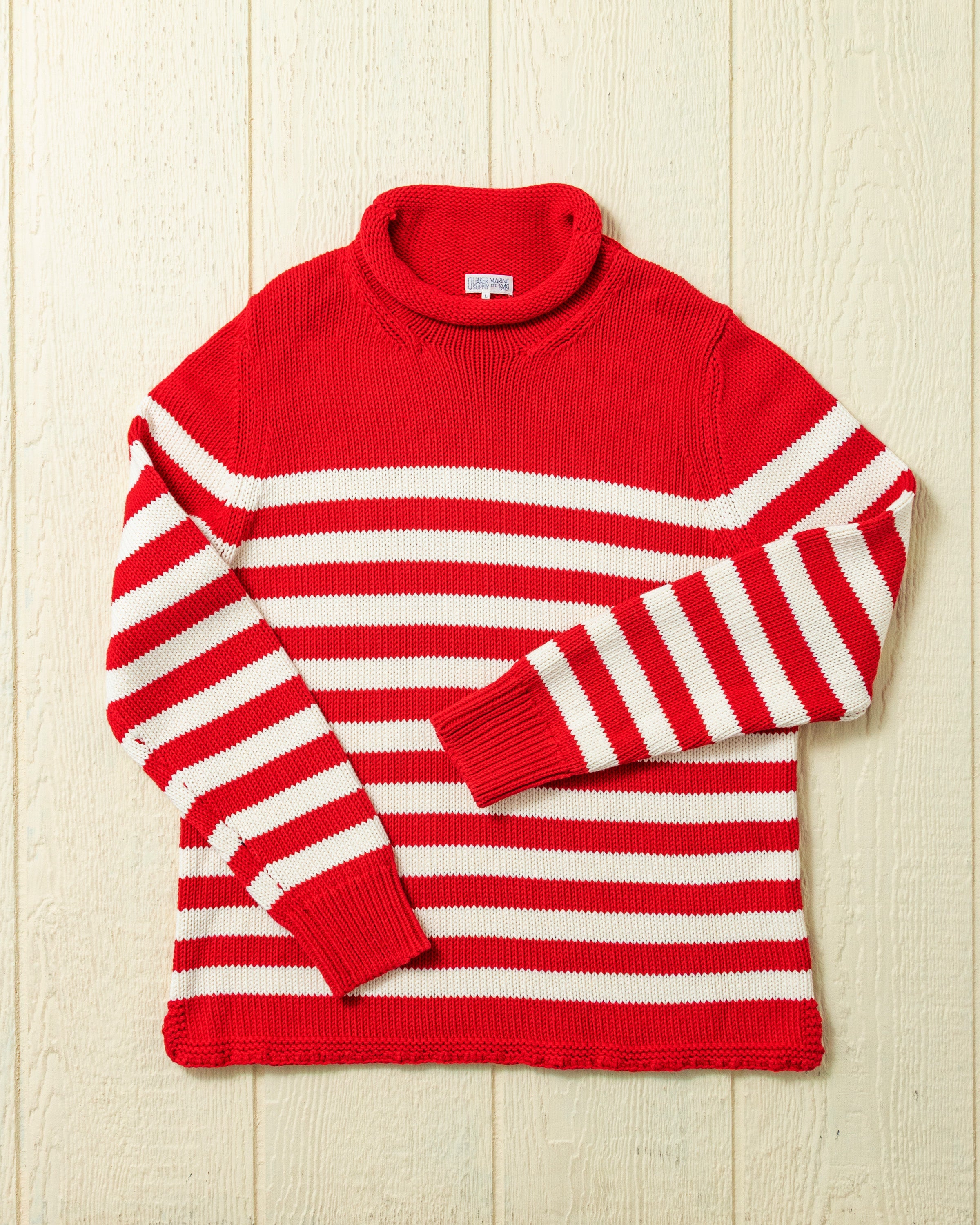 Breton Stripe Fisherman's Sweater in Red/Egret