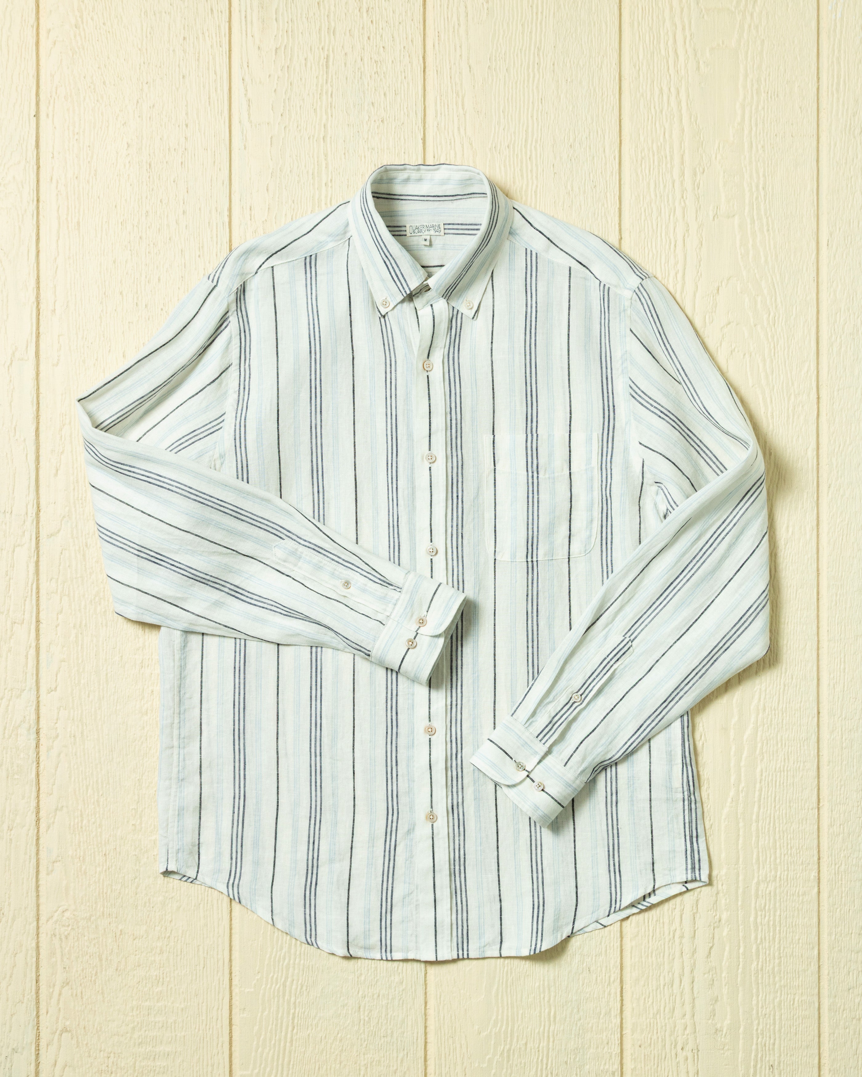 Cotton Linen Variable Stripe Shirt in Atlantic Blue