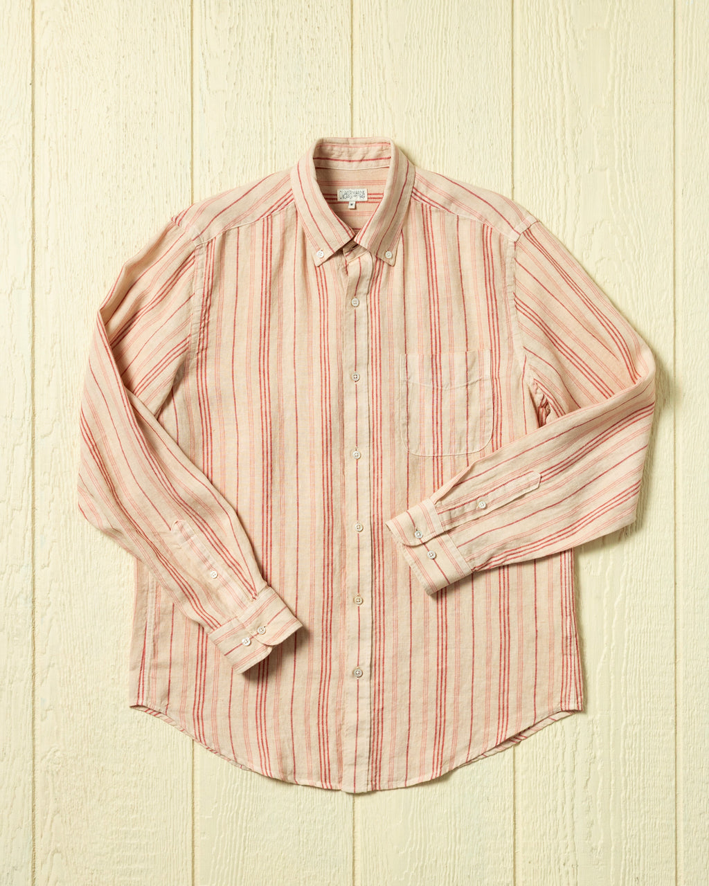 Antique Cotton Linen Variable Stripe Shirt in Faded Red