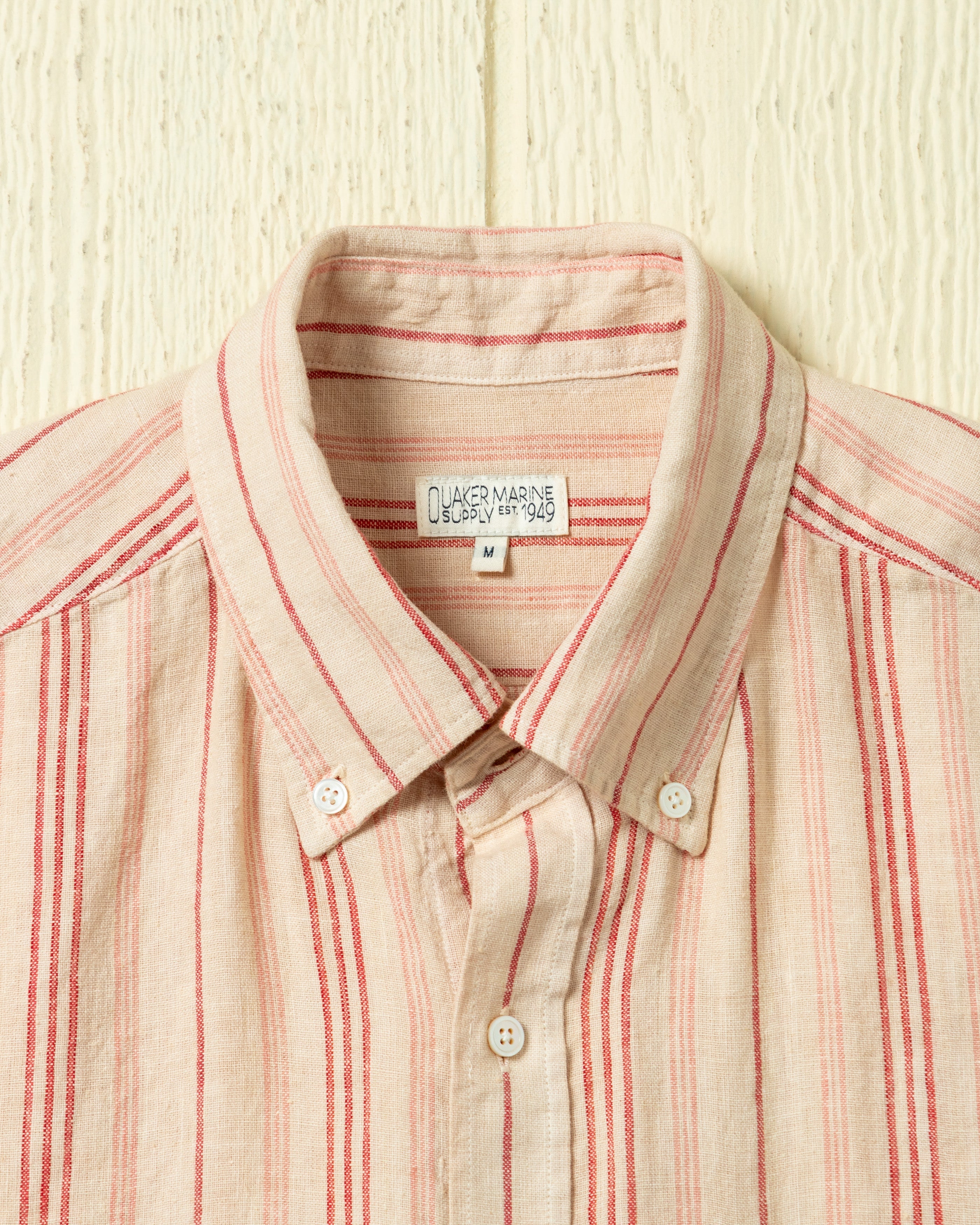 Antique Cotton Linen Variable Stripe Shirt in Faded Red