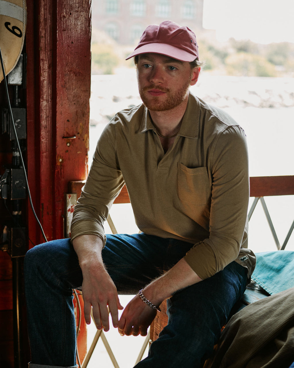Long Sleeve Salt Washed Polo in Sage