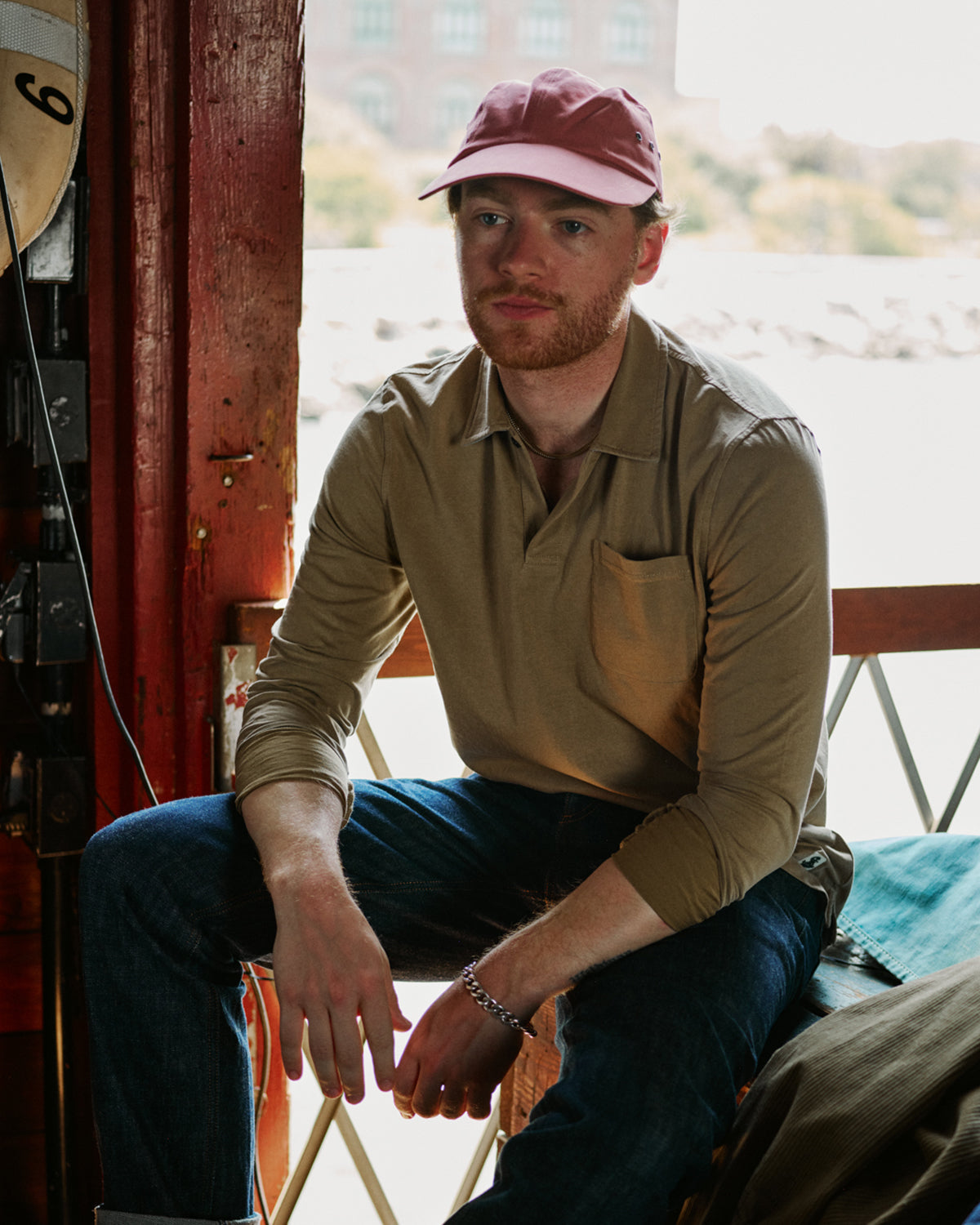 Long Sleeve Salt Washed Polo in Sage
