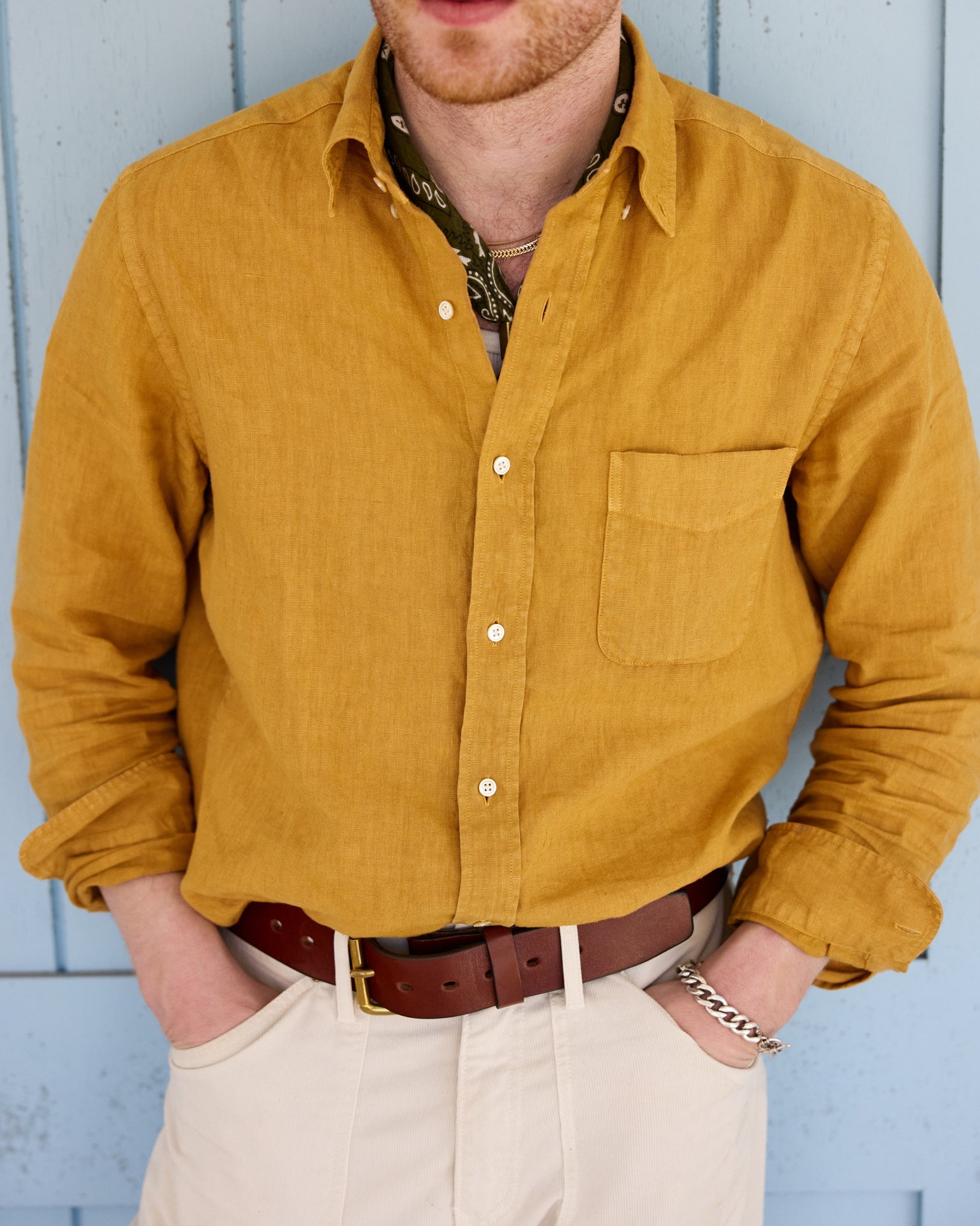 Garment Dyed Linen Shirt in British Khaki