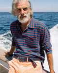 Long Sleeve Indigo Polo in Red/Navy Stripe