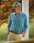 Long Sleeve Indigo Polo in Blue/White Slub Stripe